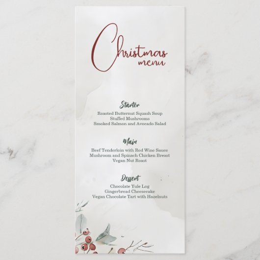 Vrolijk kerstfeest Waterverf winterbessen niet-fot Menu (Voorkant)