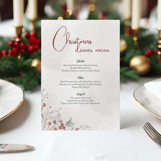 Vrolijk kerstfeest Waterverf winterbessen niet-fot Menu