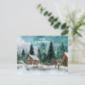 Vrolijk Kerstfeest Waterverf Winterdorp Feestdagenkaart (Staand voorkant)