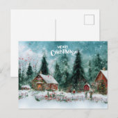 Vrolijk Kerstfeest Waterverf Winterdorp Feestdagenkaart (Voorkant / Achterkant)