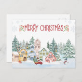 Vrolijk Kerstfeest Waterverf Winterdorp Feestdagenkaart (Voorkant / Achterkant)