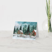 Vrolijk Kerstfeest Waterverf Winterdorp Kaart (Voorkant)