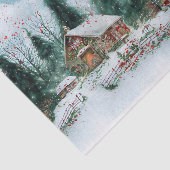 Vrolijk Kerstfeest Waterverf Winterdorp Tissuepapier (Detail)
