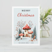 Vrolijk Kerstfeest Waterverf Woodland Foto Feestdagenkaart (Staand voorkant)