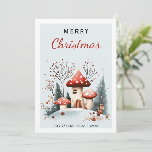 Vrolijk Kerstfeest Waterverf Woodland Foto Feestdagenkaart (Staand voorkant)