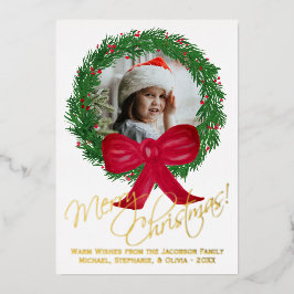 Vrolijk kerstfeest! Waterverf Wreatfoto Lijst Folie Feestdagenkaart