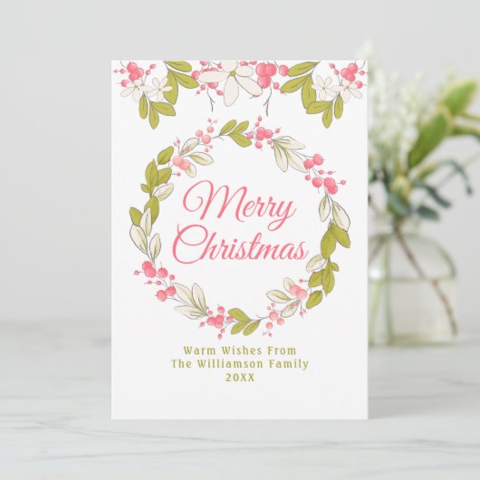 Vrolijk kerstfeest Waterverf Wreath en Berries Kaart (Staand voorkant)