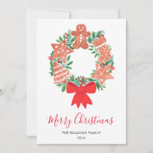 Vrolijk kerstfeest Waterverf Wreath Feestdagenkaart (Voorkant)