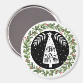 Vrolijk kerstfeest Waterverf Wreath Magneet (Voorkant / Achterkant)