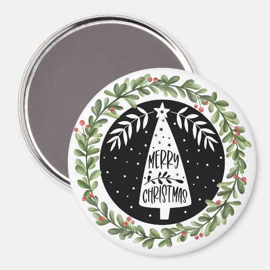 Vrolijk kerstfeest Waterverf Wreath Magneet (Voorkant / Achterkant)