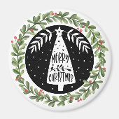 Vrolijk kerstfeest Waterverf Wreath Magneet (Voorkant)