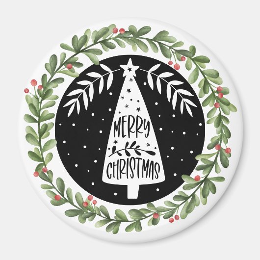 Vrolijk kerstfeest Waterverf Wreath Magneet (Voorkant)