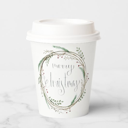 Vrolijk kerstfeest Waterverf Wreath Papieren Bekers (Voorkant)