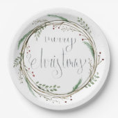 Vrolijk kerstfeest Waterverf Wreath Papieren Bordje (Voorkant)