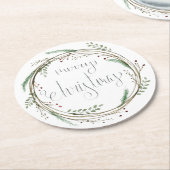 Vrolijk kerstfeest Waterverf Wreath Ronde Kartonnen Onderzetter (Gebogen)