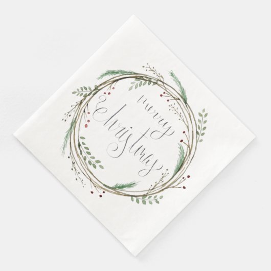Vrolijk kerstfeest Waterverf Wreath Servet (Hoek)