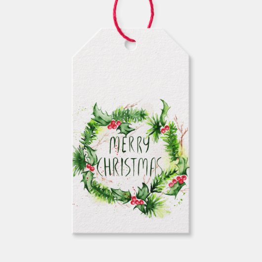 Vrolijk kerstfeest Waterverven Cadeaulabel (Voorkant)