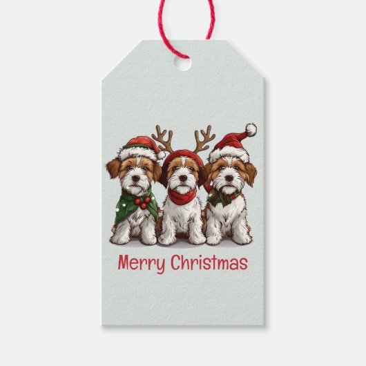 Vrolijk Kerstfeest Welsh Draad Fox Terrier Honden Cadeaulabel (Voorkant)