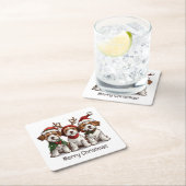 Vrolijk Kerstfeest Welsh Draad Fox Terrier Honden Kartonnen Onderzetters (Insitu)