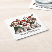 Vrolijk Kerstfeest Welsh Draad Fox Terrier Honden Kartonnen Onderzetters (Schuin)