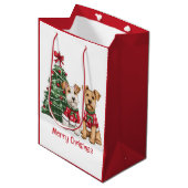 Vrolijk Kerstfeest Welsh Draad Fox Terrier Honden Medium Cadeauzakje (Voorkant Gekanteld)
