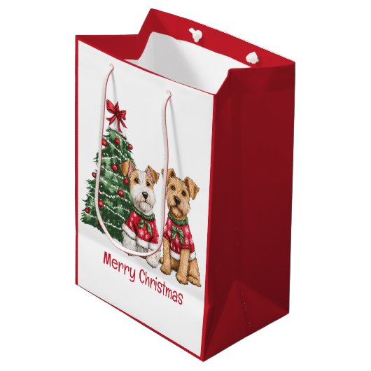 Vrolijk Kerstfeest Welsh Draad Fox Terrier Honden Medium Cadeauzakje (Voorkant Gekanteld)