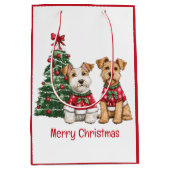Vrolijk Kerstfeest Welsh Draad Fox Terrier Honden Medium Cadeauzakje (Voorkant)