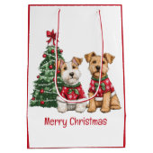 Vrolijk Kerstfeest Welsh Draad Fox Terrier Honden Medium Cadeauzakje (Achterkant)