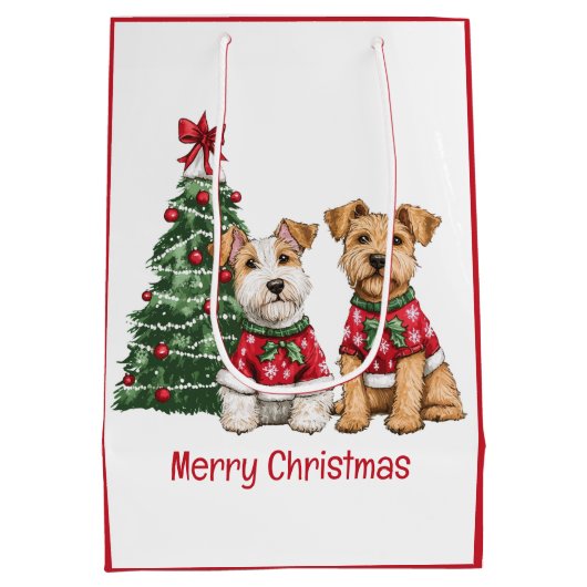 Vrolijk Kerstfeest Welsh Draad Fox Terrier Honden Medium Cadeauzakje (Achterkant)