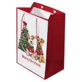 Vrolijk Kerstfeest Welsh Draad Fox Terrier Honden Medium Cadeauzakje (Achterkant Gekanteld)