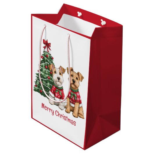 Vrolijk Kerstfeest Welsh Draad Fox Terrier Honden Medium Cadeauzakje (Achterkant Gekanteld)