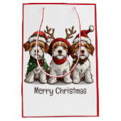 Vrolijk Kerstfeest Welsh Draad Fox Terrier Honden Medium Cadeauzakje (Voorkant)