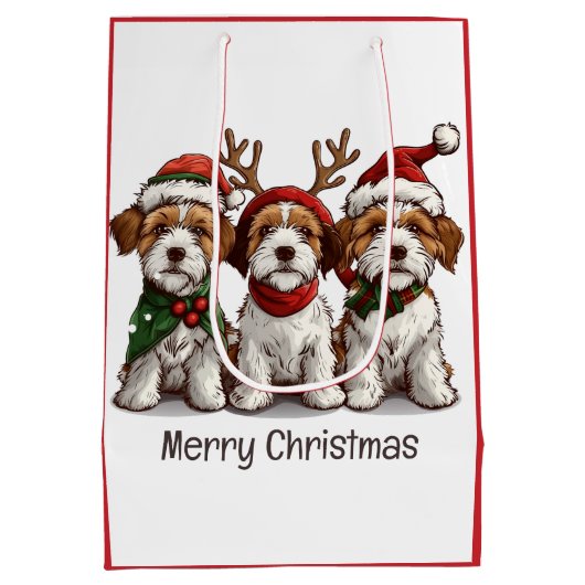 Vrolijk Kerstfeest Welsh Draad Fox Terrier Honden Medium Cadeauzakje (Achterkant)