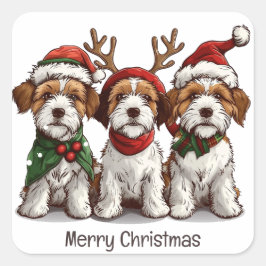 Vrolijk Kerstfeest Welsh Draad Fox Terrier Honden Vierkante Sticker