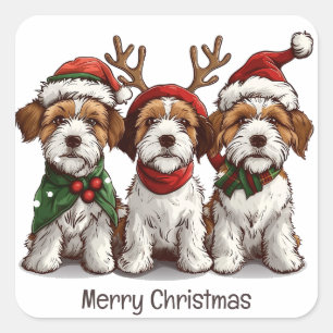 Vrolijk Kerstfeest Welsh Draad Fox Terrier Honden Vierkante Sticker