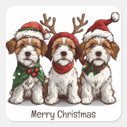 Vrolijk Kerstfeest Welsh Draad Fox Terrier Honden Vierkante Sticker (Voorkant)