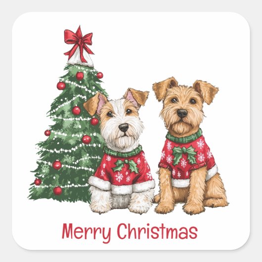 Vrolijk Kerstfeest Welsh Draad Fox Terrier Honden Vierkante Sticker (Voorkant)