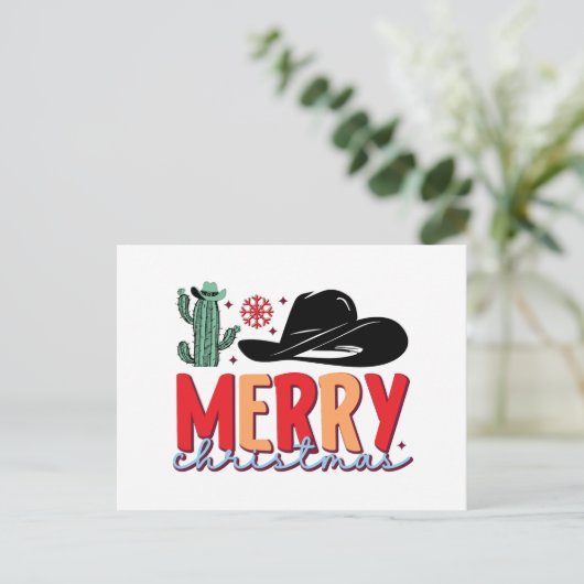 Vrolijk kerstfeest Westerne cowboy pet Feestdagenkaart (Staand voorkant)