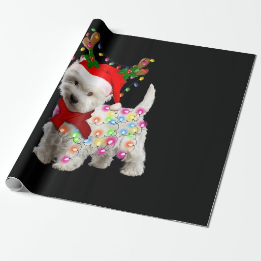 Vrolijk kerstfeest Westie Dog Reindeer Cosplay Cadeaupapier (Uitgerold)