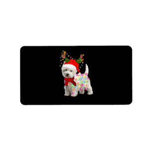 Vrolijk kerstfeest Westie Dog Reindeer Cosplay Etiket