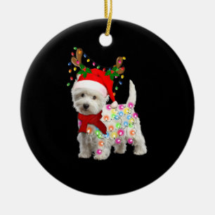 Vrolijk kerstfeest Westie Dog Reindeer Cosplay Keramisch Ornament