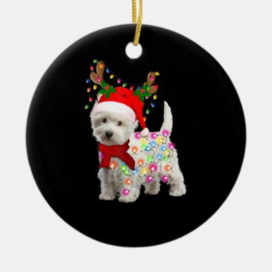 Vrolijk kerstfeest Westie Dog Reindeer Cosplay Keramisch Ornament (Voorkant)