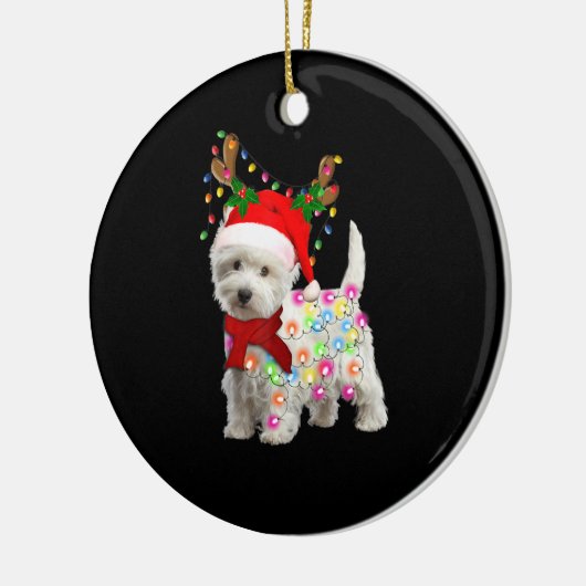 Vrolijk kerstfeest Westie Dog Reindeer Cosplay Keramisch Ornament (Links)
