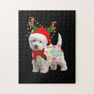 Vrolijk kerstfeest Westie Dog Reindeer Cosplay Legpuzzel