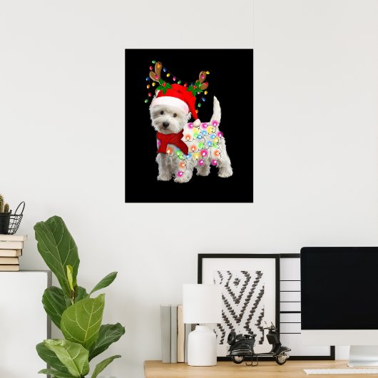 Vrolijk kerstfeest Westie Dog Reindeer Cosplay Poster (Thuiskantoor)