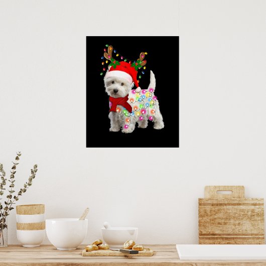 Vrolijk kerstfeest Westie Dog Reindeer Cosplay Poster (Keuken)