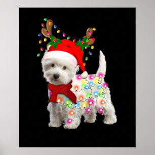 Vrolijk kerstfeest Westie Dog Reindeer Cosplay Poster