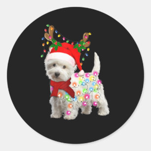 Vrolijk kerstfeest Westie Dog Reindeer Cosplay Ronde Sticker