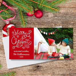 Vrolijk Kerstfeest Whimsical Calligrafie Swirl Fot Feestdagenkaart