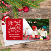 Vrolijk Kerstfeest Whimsical Calligrafie Swirl Fot Feestdagenkaart